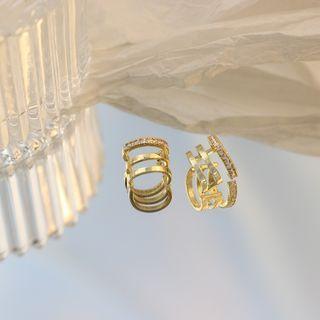 Layered Rhinestone Ear Cuff 1 Pair - Gold - One Size