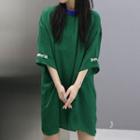 Elbow-sleeve Embroidered T-shirt Dress