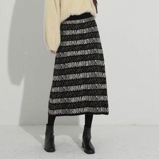 Zebra Print Midi A-line Skirt Zebra - One Size