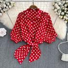 Short Sleeve Tie Waist Dotted Shirt