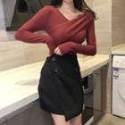 V-neck Knit Top / Mini A-line Skirt