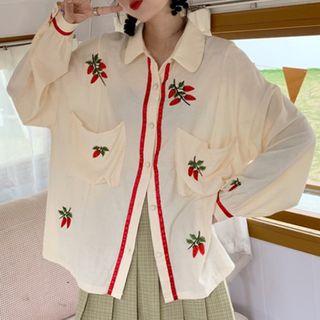 Strawberry Embroidery Shirt As Shown In Figure - One Size