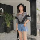 Cut-out Sleeve Striped Tee