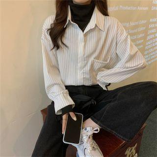 Mock Two-piece Collared Striped Shirt