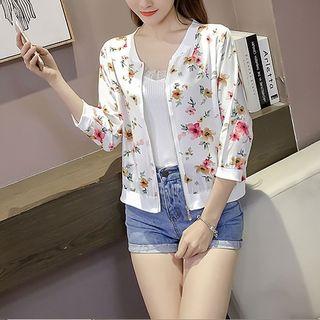 Floral Print 3/4 Sleeve Chiffon Jacket