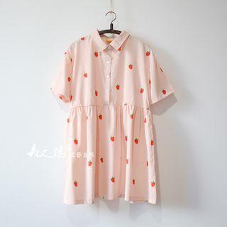 Strawberry Print Short-sleeve Shirtdress