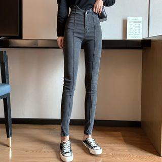 Cold-shoulder Long-sleeve T-shirt / Cropped Skinny Jeans / Set