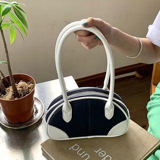 Mini Faux Leather Shoulder Bag Navy Blue - One Size
