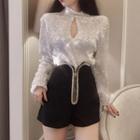 Long-sleeve Glitter Blouse / Wide-leg Shorts