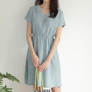Collar-detail A-line Linen Blend Dress