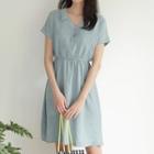 Collar-detail A-line Linen Blend Dress
