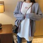Contrast Trim Elephants Embroidered Cardigan / Short-sleeve Pig Printed T-shirt