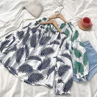Long-sleeve Leaf Print Top