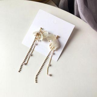 Faux Pearl Shell Petal Fringed Earring 1 Pair - Petal Earrings - One Size