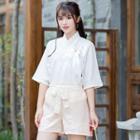 Embroidered Elbow-sleeve Wrap Top / Embroidered Shorts