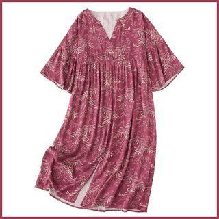 Short-sleeve Print Satin Sleep Dress