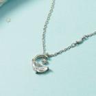 Moon & Star Rhinestone Pendant Necklace Silver - One Size