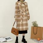 Single Breasted Lapel Gingham Coat Khaki - One Size