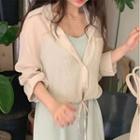 Long Sleeve Plain Drawstring Shirt
