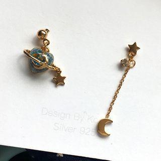 Non-matching Alloy Planet Dangle Earring 1 Pair - S925 Silver - As Shown In Figure - One Size