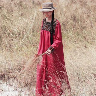 Printed Long-sleeve Maxi Dress