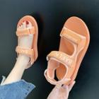 Lettering Adhesive Strap Wedge Sandals