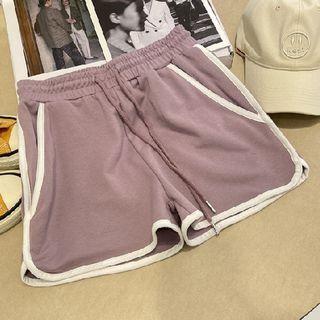 High-waist Contrast Trim Drawstring Shorts