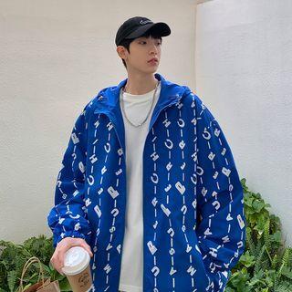 Two Way Lettering Print Zip Hoodie