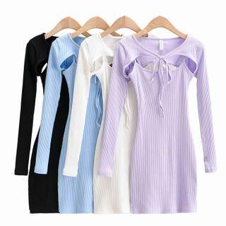 Set: Long-sleeve Crop Top + Spaghetti Strap Mini Sheath Dress