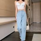 Strappy Cutout Washed Harem Jeans