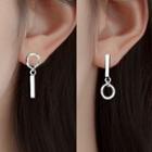 Non-matching Rhinestone Geometric Dangle Earring 1 Pair - Silver - One Size