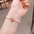 Freshwater Pearl Faux Crystal Heart Bracelet 01 - As Shown In Figure - One Size