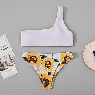 One Shoulder Floral Print Bikini