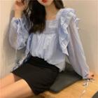 Puff-sleeve Frill Trim Blouse As Shown In Figure - One Size