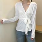 V-neck Side Tie Long-sleeve T-shirt