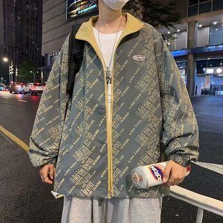 Stand Collar Reversible Lettering Jacket