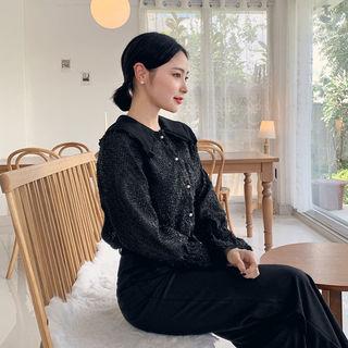 Wide-collar Fringed Blouse