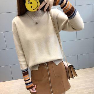 Stripe Panel Long-sleeve Knit Top