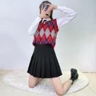 Tie Neck Shirt / Pleated Skirt / Sweater Vest
