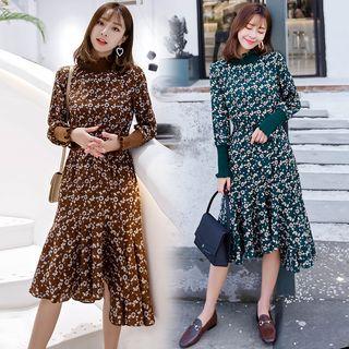 Asymmetric Floral Chiffon Dress