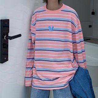Butterfly Embroidered Striped Long-sleeve T-shirt