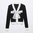 Bow Accent Embellished Cropped Cardigan