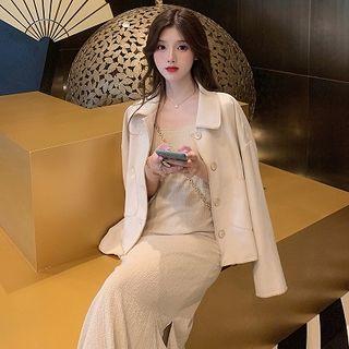 Spaghetti Strap Midi Dress / Button Jacket