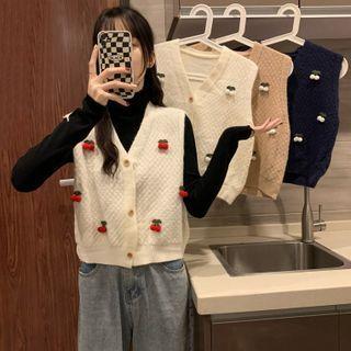 Cherry Accent Sweater Vest / Turtleneck Knit Top