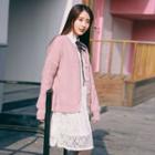 Set: Long-sleeve Lace Pleated Dress + Cardigan