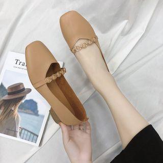 Metallic Buckle Block Heel Pumps