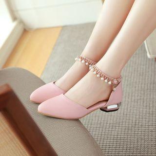 Faux-pearl Rhinestone Pointy-toe Flats