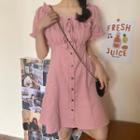 Puff-sleeve Off-shoulder Frill Trim A-line Dress