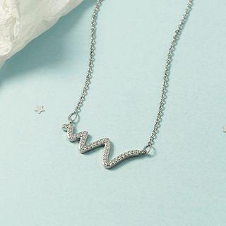 Rhinestone Wavy Pendant Necklace Silver - One Size
