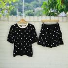 Heart Pattern Sweatshirt & Skort Set Black - One Size